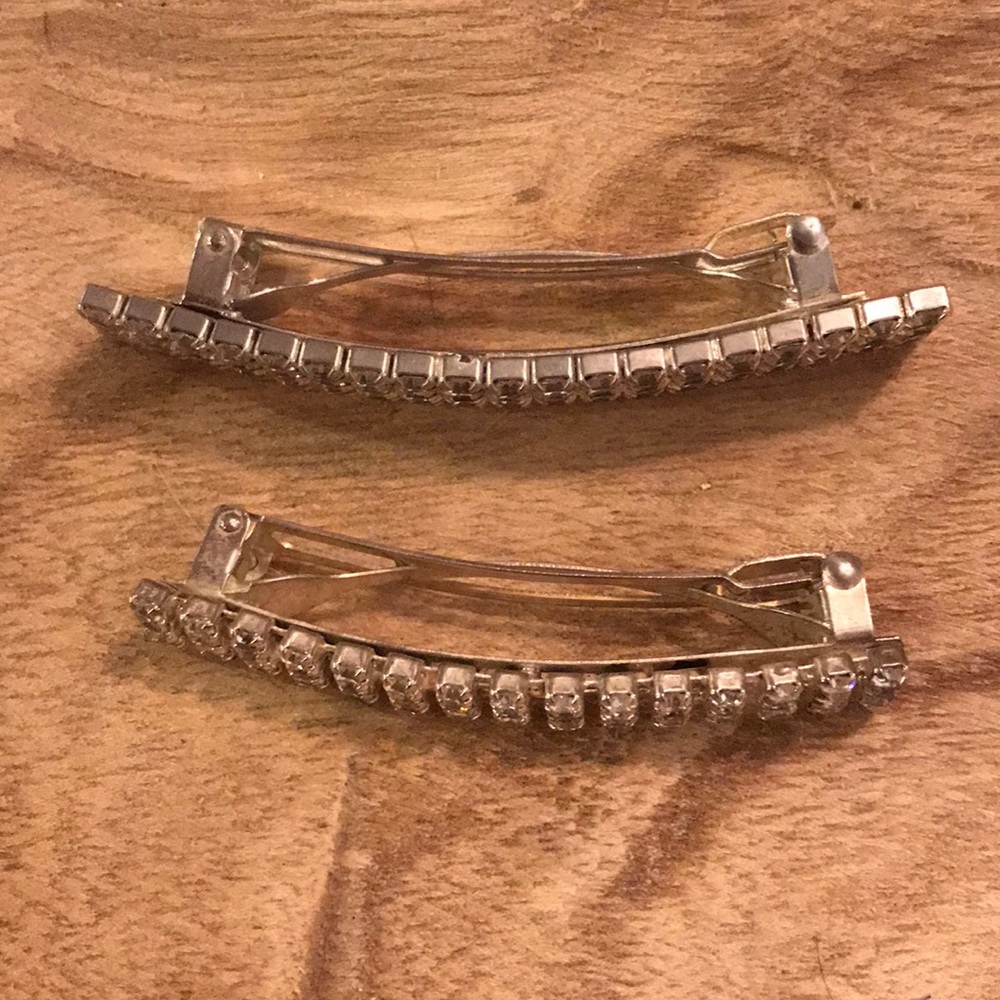 Vintage French Rhinestone Barrette Set Crystal Hair Clips - Picture 5 of 9